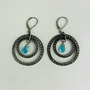 Judith Jack Chalcedony Sterling Silver Marcasite Double Circle Dangle Earrings